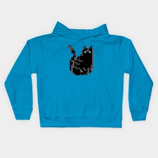 Cat Pixel Art - black teal Kids Hoodie